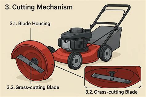Infographics showing the drum cutting mechanism in a mower