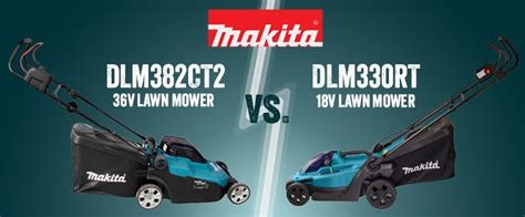 Infographic comparing different types of Makita lawnmowers (battery vs. electric)