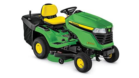 schemat traktorka ogrodowego John Deere X350R z zaznaczonymi wymiarami