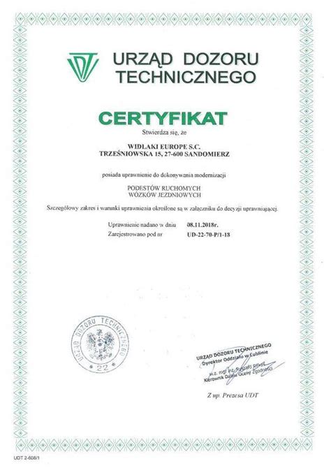Certyfikat UDT na obsługę wózków widłowych