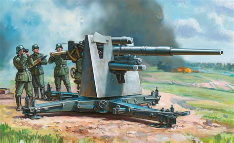 The 8.8 cm Flak 36 anti-aircraft gun in firing position