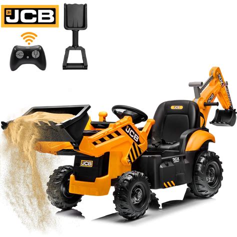 Children playing with a variety of JCB toy vehicles in a sandbox, demonstrating their interactivity