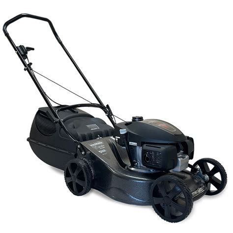 Thematic photo of a petrol lawn mower's robust casing