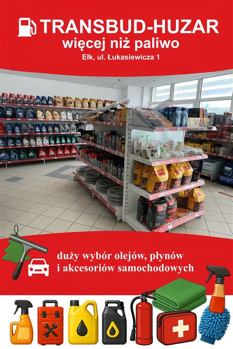 Asortyment części samochodowych, opon i akcesoriów warsztatowych