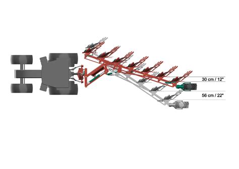 Schemat systemu Kverneland Variomat pokazujący automatyczną regulację szerokości orki