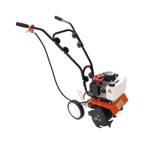 Thematic photo of a rotary tiller in action in a garden