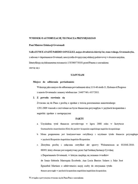 Wniosek o uznanie kwalifikacji UDT, pieczęć tłumacza przysięgłego