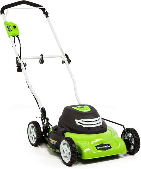 Thematic photo of an electric lawnmower in a small garden