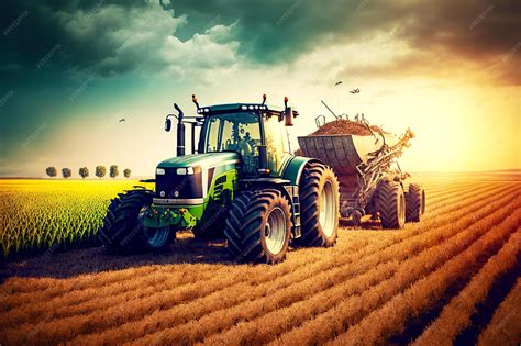 Thematic photo of a new agricultural tractor with a farmer looking at it.