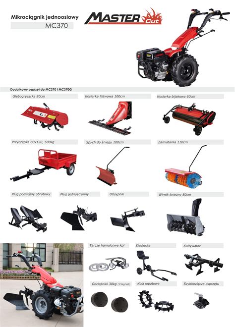 Ilustracja traktorka jednoosiowego z podłączoną glebogryzarką