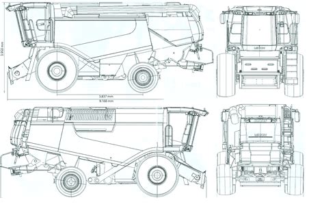 Schematic drawing with main dimensions of Claas Lexion 540