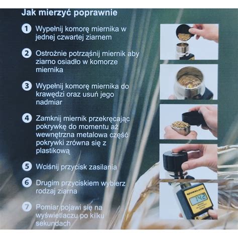 Infografika z procesem pomiaru wilgotności ziarna za pomocą GrainGoat