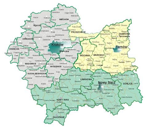 Mapa z zaznaczonym Mikołowem i okolicami, ilustrująca obszar działania firm transportowych