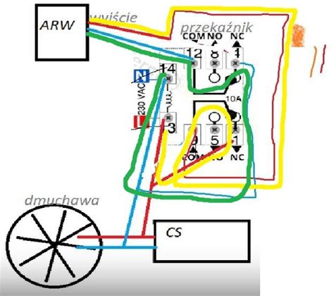 Schemat układu dmuchawy kabinowej z zaznaczonym bezpiecznikiem termicznym