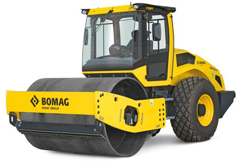 Photo of a modern Bomag pneumatic roller with an operator in the cabin