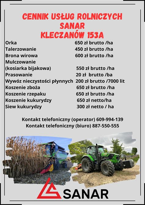 Zestawienie cen usług rolniczych w formie infografiki