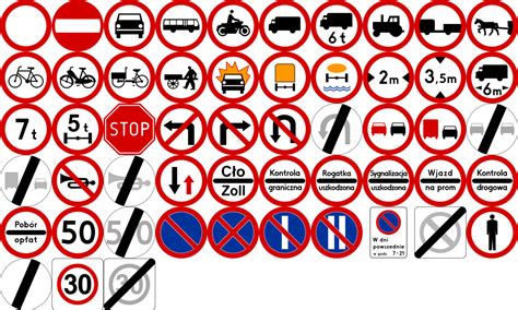 schemat drogowy pokazujący znaki zakazu ruchu ciągników rolniczych (B-6) oraz autostrad