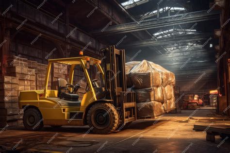 Thematic photo of a large forklift lifting heavy cargo in a warehouse