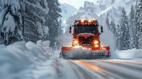 The Mercedes-Benz Unimog U 2010 with the K1 wedge plow clearing a snowy road.