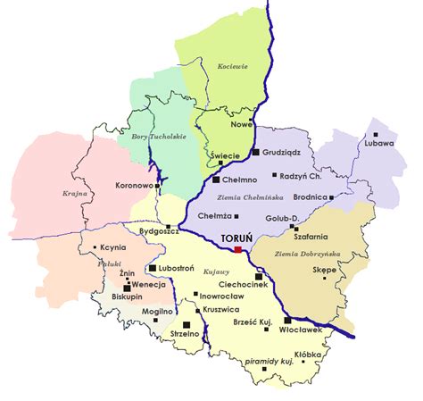 mapa Torunia z zaznaczonymi strefami lub ulicami objętymi zakazem wjazdu dla ciężarówek