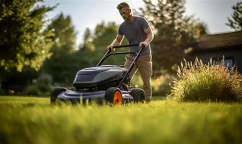 Thematic photo of a person mowing a lawn with an Ursus petrol mower
