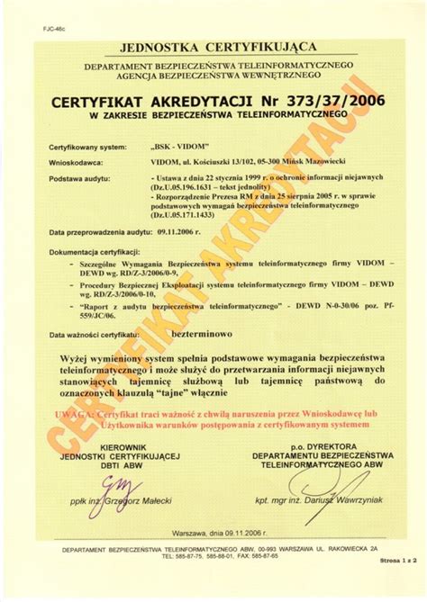 Certyfikat atestu technicznego opryskiwacza