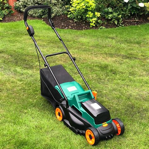 Thematic photo of a small garden with a lawnmower