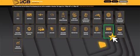Zrzut ekranu interfejsu JCB Service Pro z widocznymi opcjami wyszukiwania