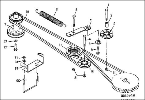 Technical diagram of a mower drive belt system with pulleys