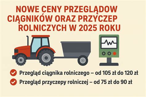 infografika przedstawiająca rodzaje przeglądów ciągników rolniczych z krótkim opisem