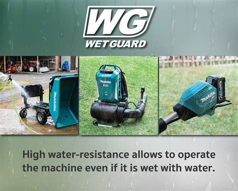 Szczegółowa grafika przedstawiająca technologie XPT i Wet Guard w urządzeniach Makita