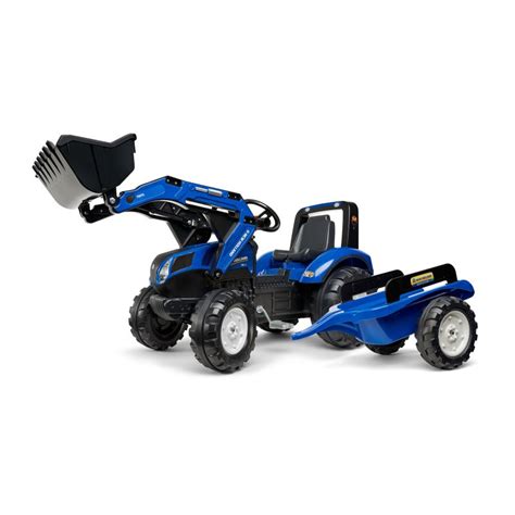Dziecko bawiące się traktorem New Holland z łyżką i przyczepą