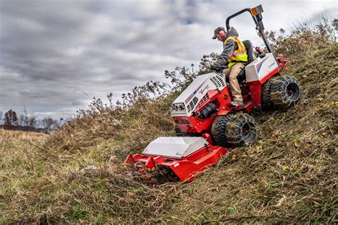 Illustration of a ride-on brush cutter/mower tackling a steep slope