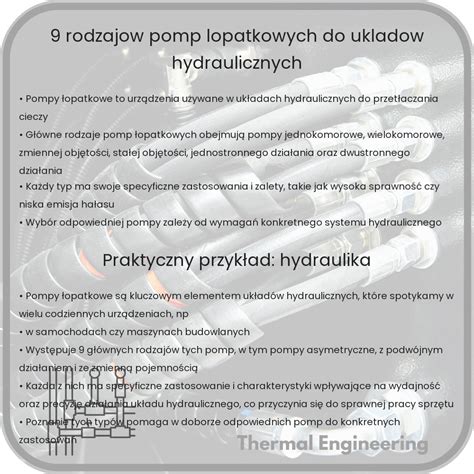 Porównanie rodzajów pomp hydraulicznych w infografice