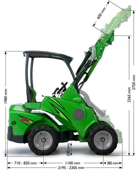 Technical drawing of Avant 400 series loader