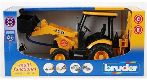 Schemat koparki Bruder JCB 5CX eco z zaznaczonymi elementami sterowania i funkcjami