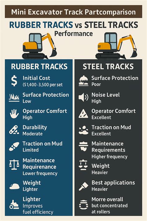 Comparison of steel and rubber tracks on an excavator