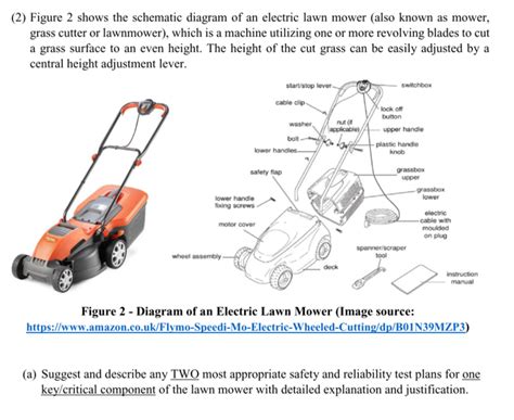 Thematic photo of an electric lawnmower with visible electrical components