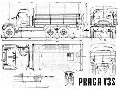 Detailed technical diagram of the Praga V3S drivetrain and portal axles.