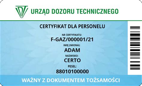 Certyfikaty UDT na F-GAZy w formie plastikowej karty