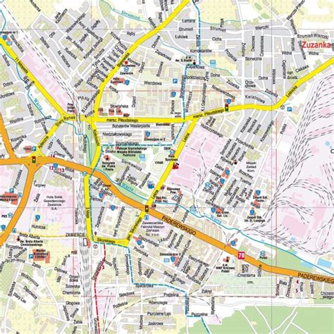 mapa Zawiercia z zaznaczonym Kromołowem i okolicznymi miejscowościami
