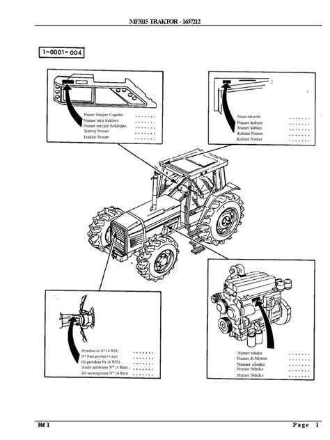 schemat silnika ciągnika Massey Ferguson z zaznaczonymi częściami