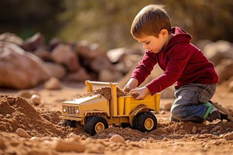 Thematic photo of a child playing with a Rubbabu dump truck