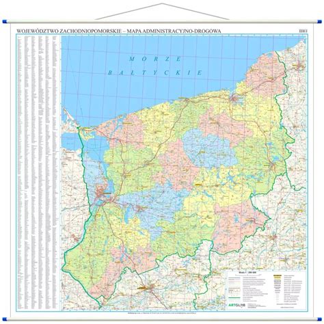 Mapa województwa zachodniopomorskiego z zaznaczonymi lokalizacjami ogłoszeń kombajnów zbożowych.