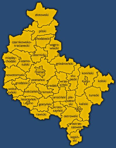 Mapa Wielkopolski z zaznaczonym Gnieznem