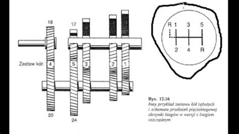 Przekrój skrzyni biegów ciągnika T-25 z zaznaczonymi elementami napędu i reduktora
