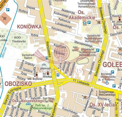 mapa Radomia z zaznaczoną ulicą Energetyków
