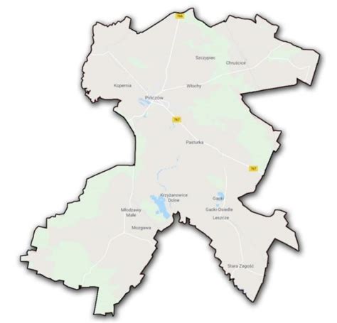 Mapa Gminy Pińczów z zaznaczonymi gminami Działoszyce, Złota, Kije, Michałów
