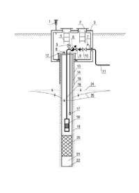Schemat budowy wiertnicy do studni z zaznaczonymi kluczowymi elementami