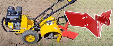 Close-up photo of a tiller with an attached furrower (obsypnik)
